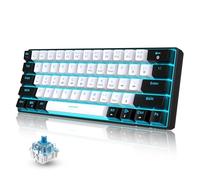Snpurdiri 60% Wired Mechanical Gaming Keyboard, 61 Keys Ice Blue LED Backlit - Mini Wired Desktop Keyboard for Windows Laptop, PC, Mac (Black-White, Blue Keys)