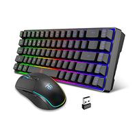 Snpurdiri 60% Wireless Gaming Keyboard and Mouse Combo,LED Backlit Rechargeable 2000mAh Battery,Small Membrane But Mechanical Keyboard + 6D 3200DPI Mice for Gaming,Business Office