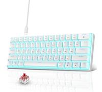 Snpurdiri Portable 60% Mechanical Gaming Keyboard, Ice Blue LED Backlit 61 Keys Mini Wired Office Keyboard for Windows Laptop PC Mac (White,Red Switches)