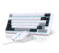 Snpurdiri Wired Keyboard and Mouse Combo,81 Keys Compact Mechanical Keyboard,Retro Round Keycaps Ice Blue Backlit Gaming Keyboard for Laptop,Easy to Carry on Business Trip (Black Grey White)
