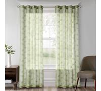 Snqzo Green Sheer Voile Curtains 2 Panels, Eyelet Semi Sheer Curtains for Bedroom, Floral Privacy Window Net Curtains, W67 x Drop 102 inch (170 x 260cm)