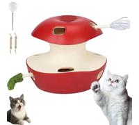 Snrtevu 2026 Upgrade Apple-Shaped Cat Puzzle Toy, Smart Sensor 2-Level 10 Holes, Rechargeable Treat Dispenser & Feather Teaser for Kittens Adult Indoor Cats (1PC-B)