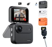 Snrtevu 4K Action Camera - Hands-Free Action Cam with 143° FOV, Multi-Functional Flip Screen, POV Cam for Cycling, Hiking & Surfing (STYLE-2,BLACK)