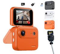 Snrtevu 4K Action Camera - Hands-Free Action Cam with 143° FOV, Multi-Functional Flip Screen, POV Cam for Cycling, Hiking & Surfing (STYLE-2,ORANGE)