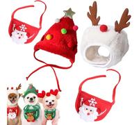 Snrtevu Adorable Christmas Tree Pom-Pom Hat, Dog Santa Hat, Christmas Costume Pet Dog Cat, Cute Plush Cats Christmas Hat With Pompom, Reindeer Puppy Dog Cap (2PCS MIX-3)