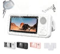 Snrtevu Aqua Play Phone Holder, Aqua Play Waterproof/Fog Shower Phone Phone Holder with Speaker, 360° All-Inclusive Design, Phone Shower Sound for Any Surface, Punch-Free Design (White)