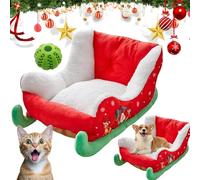 Snrtevu Christmas Dog Bed, Christmas Sleigh Dog Bed, Pet Sleigh Beds, Festive Cozy Insulated Nest, Warm and Comfortable, Washable Durable Indoor Outdoor Use for Dogs and Cats