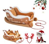 Snrtevu Christmas Sleigh Dog Bed, Festive Plush Cozy Dogs Beds, Washable Plush Christmas Dog Bed with Non-slip Base, Pet Warm Sofa for Cat and Dog (Brown,M)