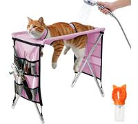 Snrtevu Dog Bath Hammock with Dual Support Straps, Quick-Dry Mesh & Leash (PINK,Fixed)
