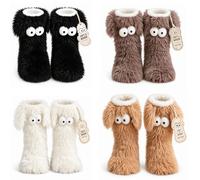 Snrtevu Fluffy Monster Indoor Slipper Socks for Warm Winter | Cartoon Animal Anti-Slip Socks, Big Eye Fuzzy Home Floor Shoes Sleep Socks for Man Woman