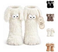 Snrtevu Fluffy Monster Indoor Slipper Socks for Warm Winter | Cartoon Animal Anti-Slip Socks, Big Eye Fuzzy Home Floor Shoes Sleep Socks for Man Woman