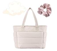 Snrtevu Lightweight Puffy Tote Bag, Lightweight Fluffy Handbag with Compartments, Puffer Tote Bag for Women For Daily Work Travel (Beige)