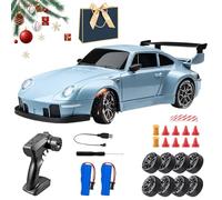 Snrtevu Reality 1:24 RC Drift Car Set, Mini RC Drift Car with LED Lights, 2.4GHz, 20km/h High Speed 4WD, 2 Speed Modes, Racing and Drifting Tires ＆Two Batteries (blue)