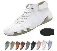 Snrtevu Shoes, Ergonomic Shoes, Non-Slip & Waterproof Leather Barefoot Shoe for Natural Pain Relief, Embrace All-Day Comfort and Natural Support (White,10)