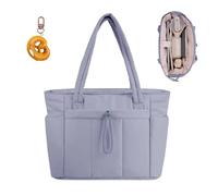 Snrtevu The Ultimate Puffer Tote Bag, Puffer Tote Bag, Large Quilted Handbag with Compartments and Zip for Work School Office and Travel (Purple)