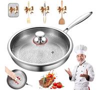 Snrtevu Titanium Pan, Titanium Frying Pan with Lid 22/24/26/28/30/32cm, Non Stick Frying Pans, Durable Scratch-Resistant Titaniums Hammered Pans Pro Standard for All Cooktops (with lid,22cm/8.66in)