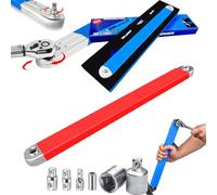 Snrtevu Titanreach Offset Extension Wrench, Extension Wrench Extender Tool with 1/2", 1/4", and 3/8" Square Drive Adapters - Reaches Every Hidden Bolt, Keep Your Hands Safe (RED)