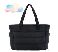 Snrtevu Women's Black 18.5" x 13.7" x 6.29" Puffy Tote Bag with Multiple Pockets and Quilted Design