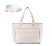 Snrtevu Women's White Puffy Tote Bag, 18.5" x 13.7" x 6.29", 20L, Lightweight, Multi-Pocket, Laptop Compatible, Casual Utility Handbag