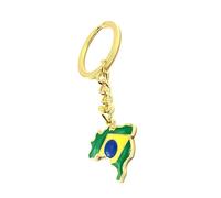 SNS Components Brazil Brazilian South America American Gold Country Flag Key Ring Metal Enamel Keyring