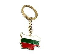SNS Components Bulgaria Bulgarian Map Outline EU European Eastern Europe East Balkan Balkans Gold Country Flag Key Ring Metal Enamel Keyring