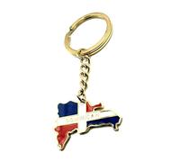 SNS Components Dominican Republic Caribbean Gold Country Flag Key Ring Chain Metal Enamel Keyring