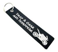 SNS Components Drop A Gear And Disappear Motorbike Biker Black Embroidered Woven Luggage Tag Keyring Keychain