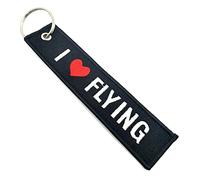 SNS Components I Love Flying Fabric Embroidered Woven Black Luggage Tag Keyring Keychain Pilot