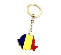 SNS Components Romania Romanian EU Europe Eastern Gold Key Ring Chain Country Flag Metal Enamel Keyring