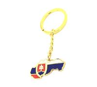 SNS Components Slovakia Map Outline Slovakian Gold Country Flag Key Ring Chain Metal Enamel Keyring