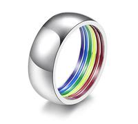 SNS Components Stainless Steel Pride Flag LGBT Ring Gay LGBTQ+ Silver (W)