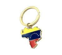 SNS Components Venezuela Venezuelan South America American Gold Country Map Flag Key Ring Chain Metal Enamel Keyring