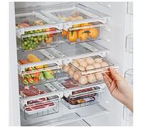 SNSLXH 2 Pack Refrigerator Drawer Organizer, Pull Out Shelf Storage Transparent Organizer for Egg, Fruit, Vegetable, Seafood, Meat, Fit All Fridge Shelves Under 0.6''