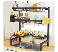 SNSLXH 3 Tiers 6 Baskets Dish Drying Rack, 24.8"-35.4",Over Sink Dish Drying Rack, 3-Tier Large Sink Rack for Kitchen, Extensible and Adjustable, Saving Kitchen Space