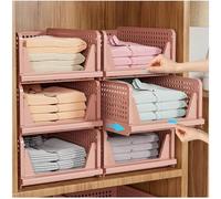 SNSLXH 5 Pack Stackable Closet Storage Boxes, Multifunctional & Foldable Closet Organizer for Bathroom Kitchen Laundry Room Wardrobe Storage, Space-Saving Wardrobe Storage Drawer Organizer, Pink