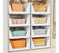 SNSLXH 5 Pack Wardrobe Storage Organiser, Stackable & Foldable Closet Organisers for Bedroom Bathroom Laundry Room Wardrobe Storage, Space-Saving Clothes Storage Drawer Organiser Basket, White