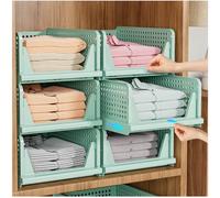 SNSLXH 5 Pack Wardrobe Storage Organiser, Stackable & Foldable Closet Organisers for Bedroom Bathroom Laundry Room Wardrobe Storage, Space-Saving Clothes Storage Drawer Organiser Basket, Green