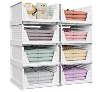 SNSLXH 8 Pack Stackable Closet Storage Boxes, Multifunctional & Foldable Closet Organizer for Bathroom Kitchen Laundry Room Wardrobe Storage, Space-Saving Wardrobe Drawer Organizer, White
