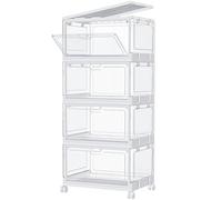 SNSLXH Clear Storage Bins with Lids & Wheels, Stackable Plastic Craft Containers, Large Closet Organizers Box for Bedrooms Living Rooms 24 QT, 4-Tiers