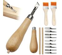 SNSYGN 2 Set Lino Cutting Tools, Wood Handle Lino Printing Kit with 2 Cleaning Brush, Linoleum Cutter Tools for Printmaking Wood Carving Sculpture and Handicrafts Projects