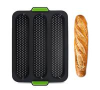 SNSYGN Baguette Baking Tray, 3 Cavity French Bread Pan Non-Stick Baguette Mould Perforated Baking Pan for Baking Loaves, French Breads, Breadstick, Bread Rolls (Grey)