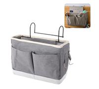 SNSYGN Bedside Caddy, Bedside Hanging Storage Canvas Hanging Storage Baskets with Hooks Canvas Bed Pocket Bunk Bed Storages Bag for Dormitory Bedroom Office (Grey)