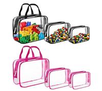 SNSYGN Pack of 6 Storage Bags for Toys, Waterproof Toy Organiser with Zip & Mesh Compartments, Cosmetic Bag Transparent for Lego Storage, Puzzles, Blocks