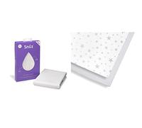 SnüzKot Waterproof Mattress Protector - 68 x 118cm - 100% Waterproof with Moisture-Wicking Cotton Surface & Cot and Cot Bed Fitted Sheet, Grey Star, Grey/White, 390 g,BD028CB