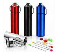 Snuff Kit with Keychain, 4 Waterproof Airtight Containers for Medicine Powder Food Spice, Portable Aluminum Vials with Mini Spoon for Outdoor Camping Travel Daily Supplements