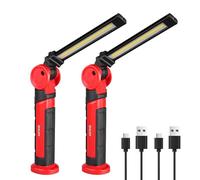 SNUFF Rechargeable LED Work Light, 1200 Lumens Foldable Mechanic Torch with Magnetic Base, 270° & 180° Rotation, 4000mAh Mechanic Light Inspection Lamp for Car Repair, Camping, Emergency (2 Pack)