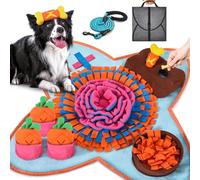 Snuffle Mat for Dogs Large Breeds HOMAGICO 28''X28'' Dog Snuffle Mat with Dog Leash, Nosework Interactive Sniffing Mat for Dogs Cats Rabbits, Slow Feeding Mat for Foraging and Stress Relief, Blue