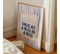 Snug as a Bug in a Rug Wall Art Print, Navy Blue and Pink Stripes, Nursery Bedroom Decor, Girly Prints, Cute Wall Art, Colourful Room Decor, Children's Bedroom Art