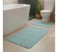 Snug City Block Design Memory Foam Bath Mat Set Soft Absorbent NonSlip Bathroom in Aqua | Size: 50 x 80 cm Snug City Aqua 50 x 80 cm