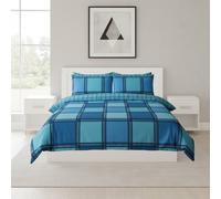 Snug City Box Print Duvet Cover Set Contemporary Square Pattern Bedding in Teal | Size: Double Snug City Teal Double